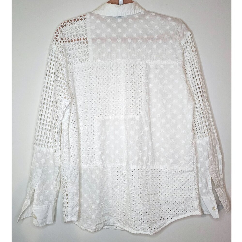 Rails Juliette White Eyelet Mix Button Up Long Sl… - image 2
